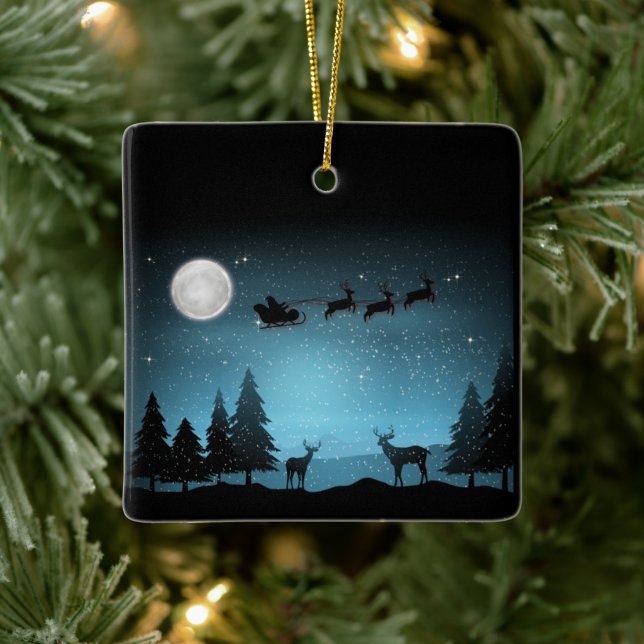 Adorable Reindeer At Night Ceramic Ornament (Tree)