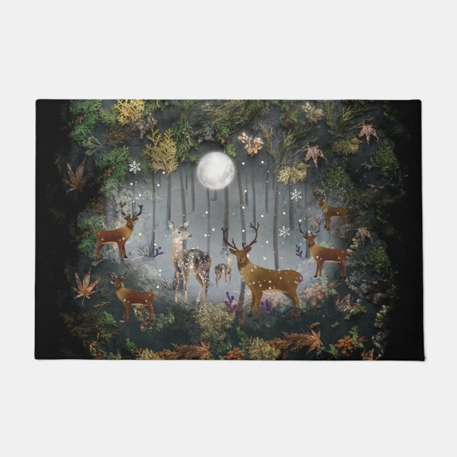 Adorable Reindeer At Night Doormat (Front)