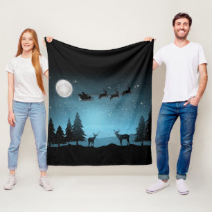 Adorable Reindeer At Night Fleece Blanket