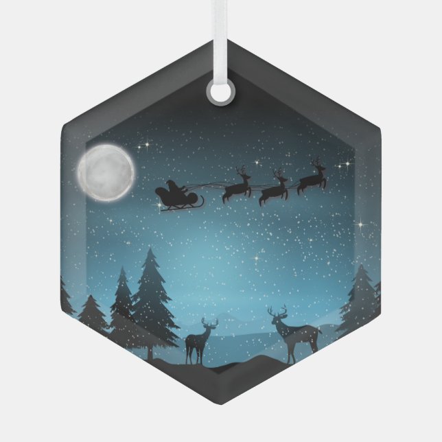 Adorable Reindeer At Night Glass Tree Decoration (Front)