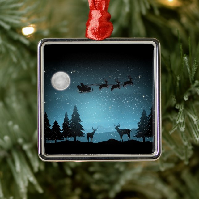 Adorable Reindeer At Night Metal Tree Decoration (Tree)