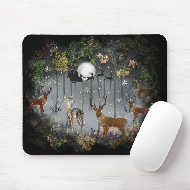 Adorable Reindeer At Night Mouse Mat (With Mouse)