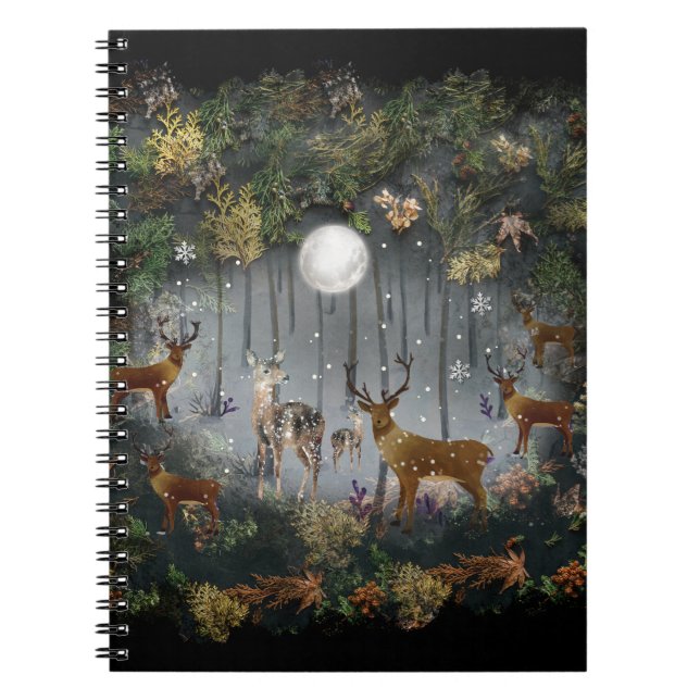 Adorable Reindeer At Night Notebook (Front)