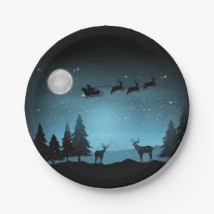 Adorable Reindeer At Night Paper Plate