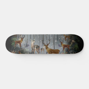 Adorable Reindeer At Night Skateboard