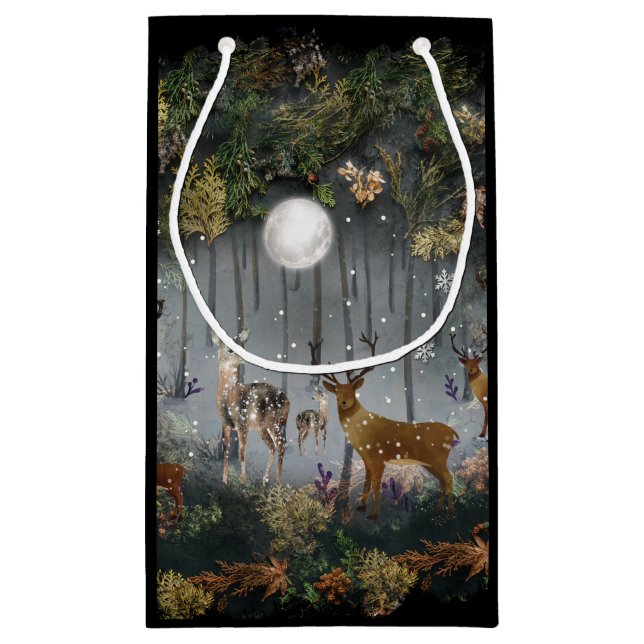 Adorable Reindeer At Night Small Gift Bag (Back)