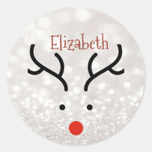 Adorable Reindeer Face,Bokeh  Classic Round Sticker