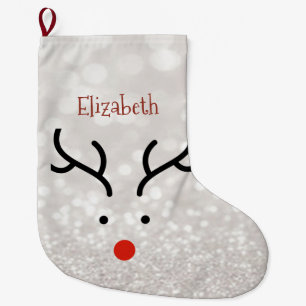 Adorable Reindeer Face,Bokeh Large Christmas Stocking