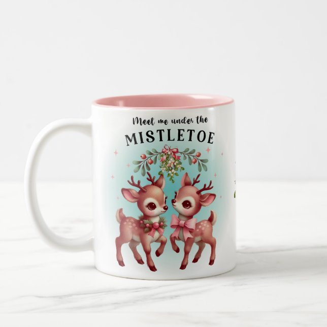 Adorable reindeer holiday mistletoe mug (Left)