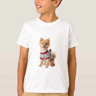 Adorable Reindeer Pomeranian Puppy Kids T-Shirt