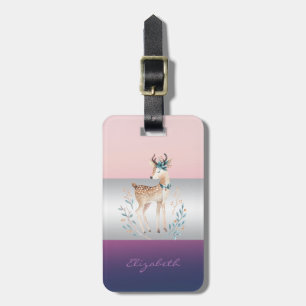 Adorable Reindeer, Stripe Girly Luggage Tag