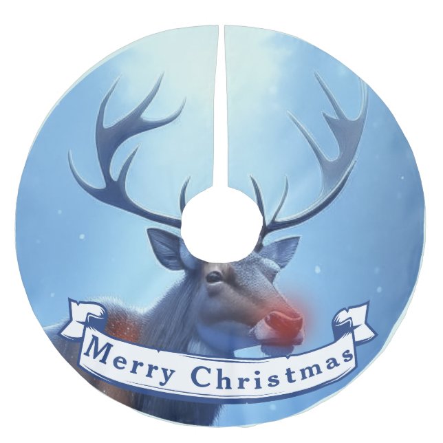 Adorable Reindeer Winter Wonderland Holiday Brushed Polyester Tree Skirt (Front)