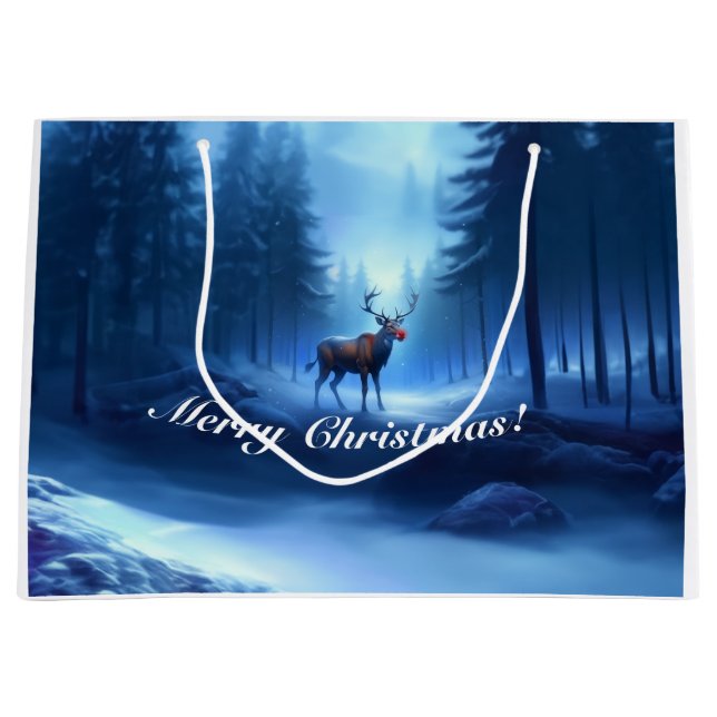 Adorable Reindeer Winter Wonderland Holiday  Large Gift Bag (Front)