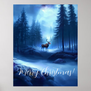 Adorable Reindeer Winter Wonderland Holiday  Poster