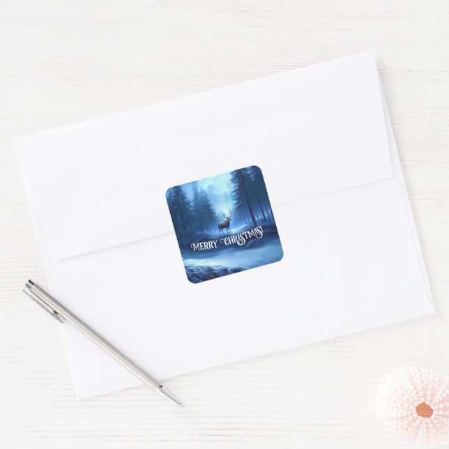 Adorable Reindeer Winter Wonderland Holiday  Square Sticker (Envelope)