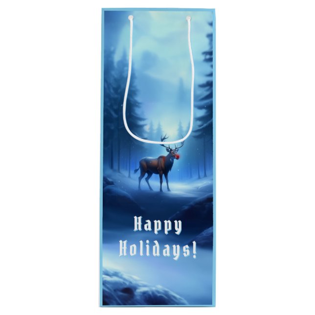 Adorable Reindeer Winter Wonderland Holiday  Wine Gift Bag (Front)