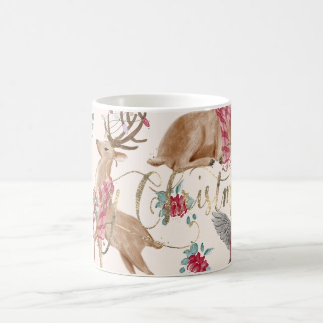 Adorable Reindeers, Birds, Flowers  Coffee Mug (Center)