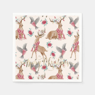 Adorable reindeers, birds, flowers napkin