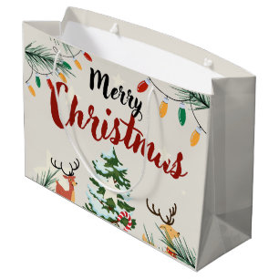 Adorable reindeers Merry Christmas Nature Trees Large Gift Bag