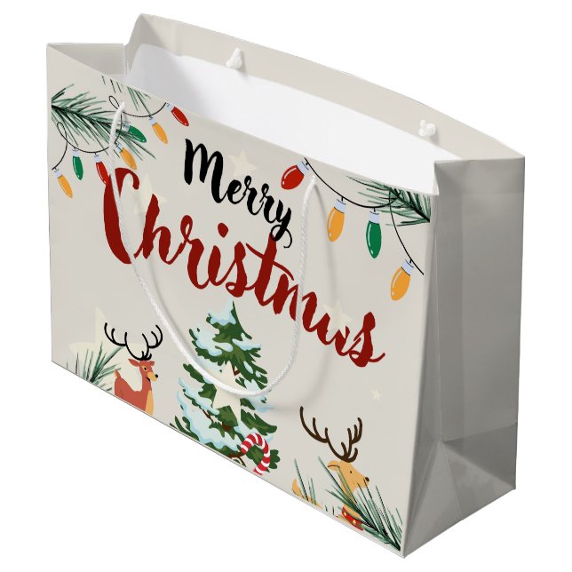 Adorable reindeers Merry Christmas Nature Trees  Large Gift Bag (Back Angled)