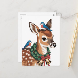 Adorable Retro Christmas Fawn Postcard