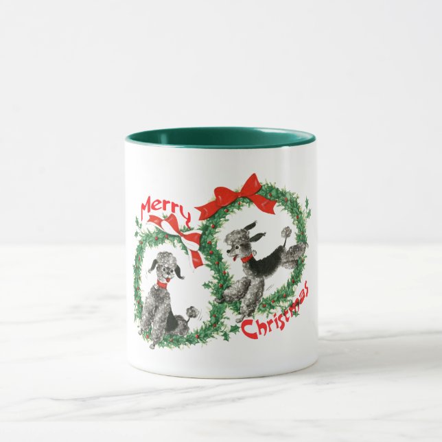 Adorable Retro Christmas Poodles Wreath Custom Mug (Center)