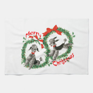 Adorable Retro Christmas Poodles Wreath Custom Tea Towel