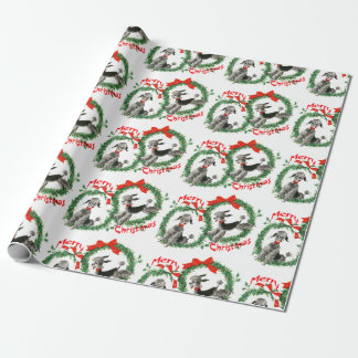 Adorable Retro Christmas Poodles Wreath Wrapping Paper