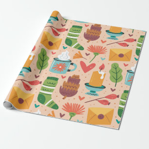 Adorable retro Fall pattern Watercolor cute pink Wrapping Paper
