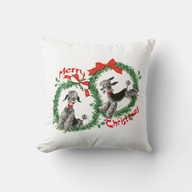 Adorable Retro Poodles Merry Christmas Wreath Cushion (Front)