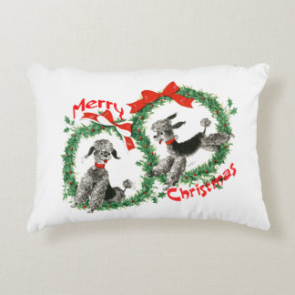 Adorable Retro Poodles Merry Christmas Wreath Decorative Cushion
