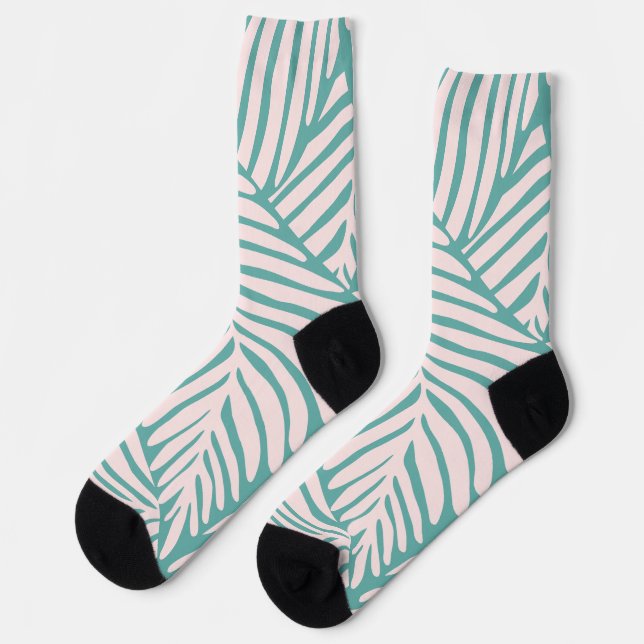 Adorable retro tropical leaf l Seamless Green Socks (Left)