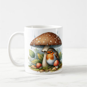 Adorable Robin Under Mushroom Umbrella Coffee Mug