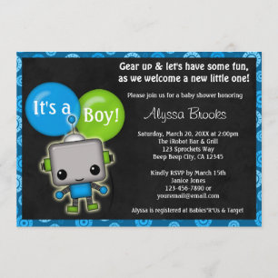 Adorable ROBOT Baby Shower Invitation boy