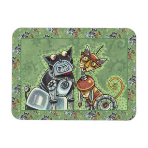 ADORABLE ROBOT BULLDOG AND FELINE FRIEND Funny Magnet