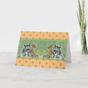 ADORABLE ROBOT BULLDOG & FELINE FRIEND Funny Blank Card