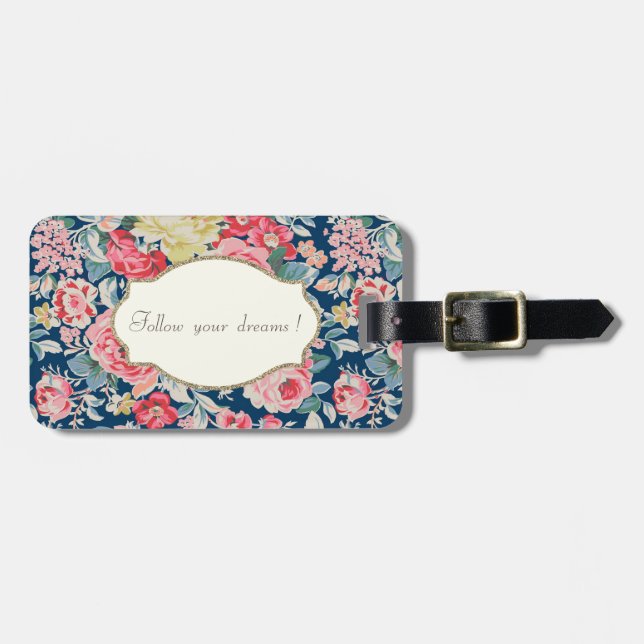 Adorable  Romantic Flowers -Motivational Message Luggage Tag (Front Horizontal)