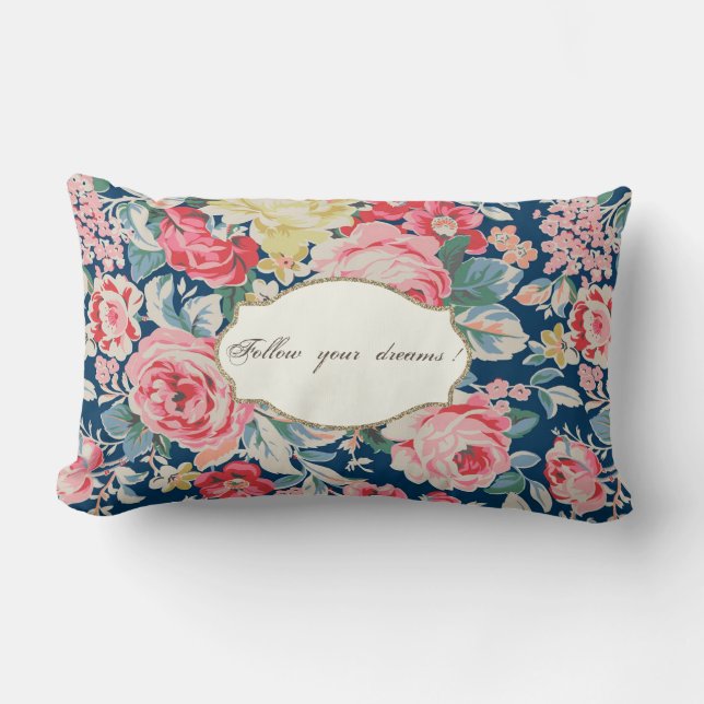 Adorable  Romantic Flowers -Motivational Message Lumbar Cushion (Front)