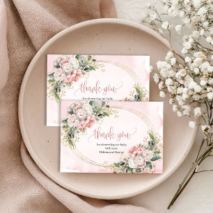 Adorable Rose Gold Floral Greenery Thank You Card