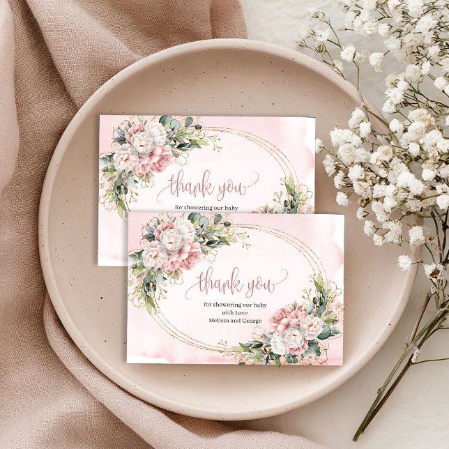 Adorable Rose Gold Floral Greenery Thank You Card (Adorable Rose Gold Floral Greenery Thank You Card)