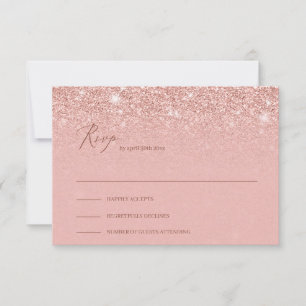 Adorable rose gold gliter sparkles wedding rsvp card