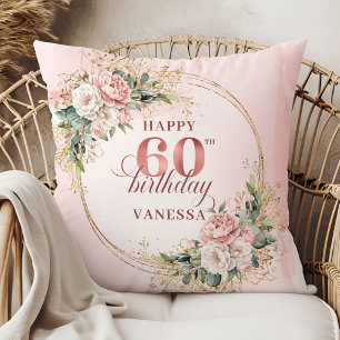 Adorable Rose Gold Shimmering Greenery 60 birthday Cushion