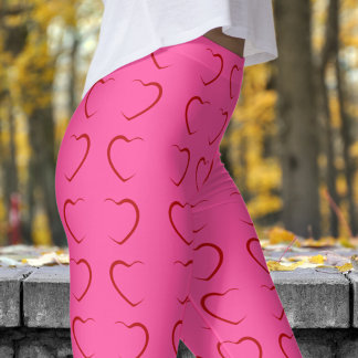 Adorable Rose Pink Love Hearts Pattern Leggings