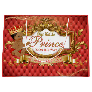 Adorable Royal African Prince Red & Gold Large Gift Bag
