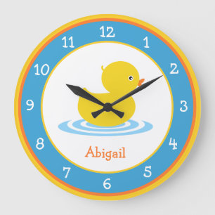 Adorable Rubber Duck Blue and Yellow Round Clock
