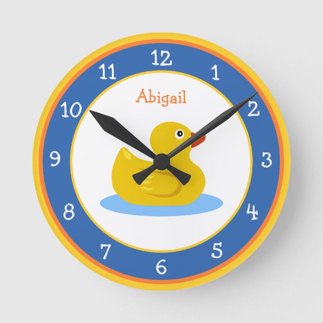 Adorable Rubber Duck Blue and Yellow Round Clock (Front)