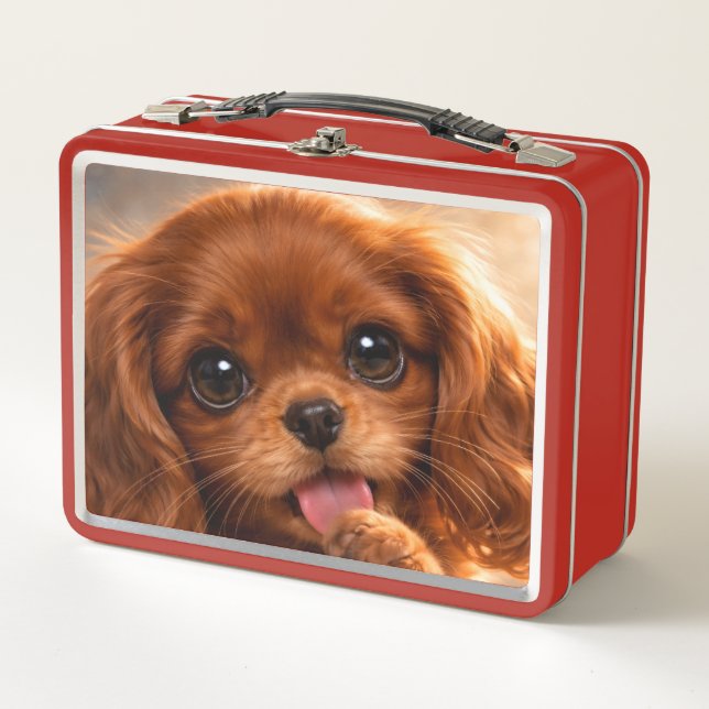 Adorable Ruby Cavalier Spaniel Metal Lunch Box (Front)