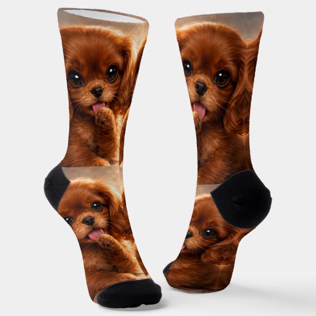 Adorable Ruby Cavalier Spaniel Socks (Angled)