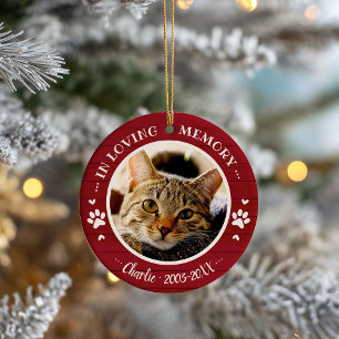 Adorable Rustic Cat Pet Memorial Custom Photo Ceramic Tree Decoration