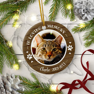 Adorable Rustic Cat Pet Memorial Custom Photo Ceramic Tree Decoration